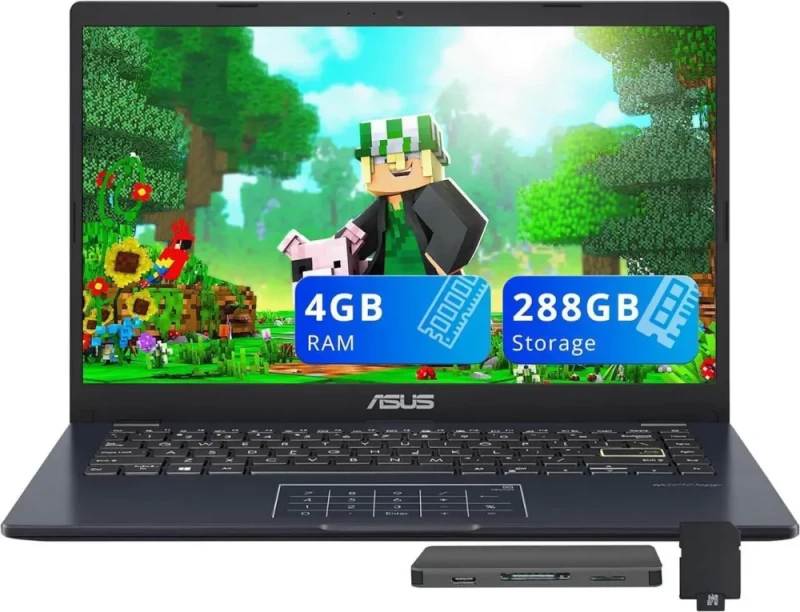 ASUS Vivobook Go 14" FHD Business Laptop, Intel Celeron N4500, 4GB RAM, 288GB Storage(128GB eMMC+160GB Docking Station Set), Intel UHD Graphics, Number Pad, HD Webcam, Win 11, Star Black - Featured Image