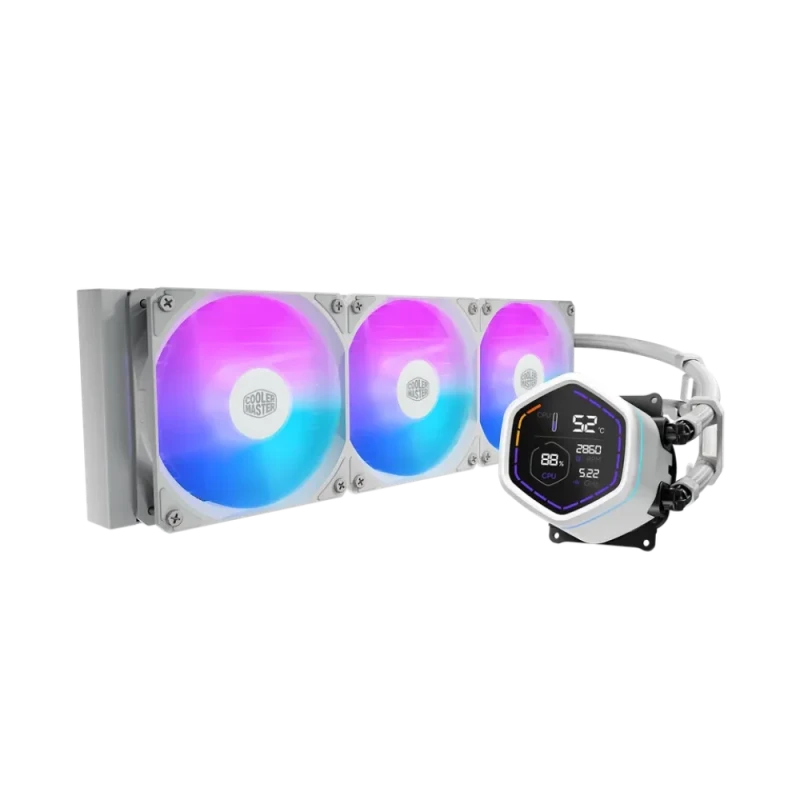 Cooler Master MasterLiquid Core Nex Digital 360 White ARGB AIO CPU Liquid Cooler - 360mm Aluminum Radiator, Triple 120mm ARGB Fans (650–1750 RPM, 71.9 CFM), Digital Display Pump with Dual Chamber Design, 3200 RPM Pump Speed, Intel LGA1851/1700/1200/115x & AMD AM5/AM4 Compatible - Featured Image
