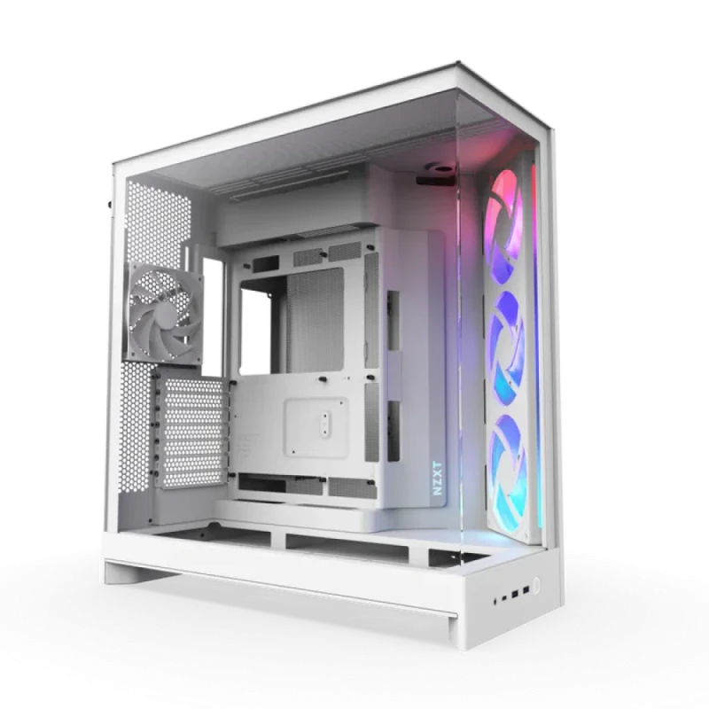 NZXT H9 Flow RGB Mid-Tower ATX Case White (CM-H92FW-R1) – Dual-Chamber Airflow Design, Tempered Glass Panels, 4 Preinstalled Fans, E-ATX Support, USB-C Front I/O, 420mm Radiator Support, High-Airflow Gaming PC Case - Featured Image