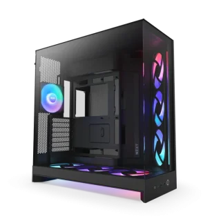 NZXT H9 Flow RGB+ Mid-Tower ATX Case Black (CM-H92FB-P1) – Dual-Chamber Design, Tempered Glass Panels, RGB Lighting Controller, 4 RGB Fans Included, E-ATX Support, USB-C Front I/O, 420mm Radiator Support, High-Airflow Gaming PC Case