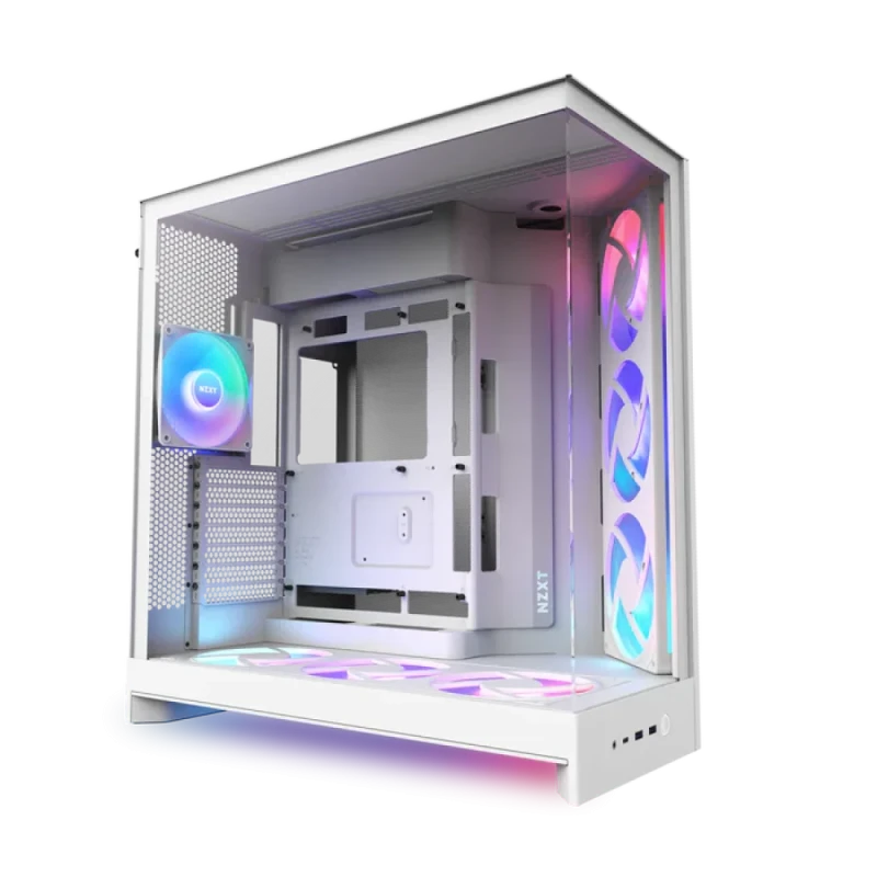 NZXT H9 Flow RGB+ Mid-Tower ATX Case White (CM-H92FW-P1) – Dual-Chamber Design, Tempered Glass Panels, RGB Lighting Controller, 4 RGB Fans Included, E-ATX Support, USB-C Front I/O, 420mm Radiator Support, High-Airflow Gaming PC Case - Featured Image