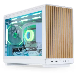 Lian Li A3-mATX Wood Digital White (A3W-WDG) – Micro-ATX PC Case with Real Wood Front Panel, Integrated Digital Display, Tempered Glass Side Panel, High-Airflow Mesh Design, 360mm Radiator Support, USB-C Front I/O, Compact Premium Gaming Case