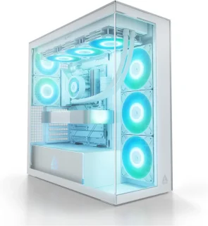 ARCTIC Xtender VG White E-ATX PC Case - Premium Vertical GPU Mount, Up to 482 mm GPU Clearance, Dual 420 mm Radiator Support, 5x ARGB Fans, Up to E-ATX Motherboards, Tempered Glass, High Airflow, USB-C & USB-A Front I/O