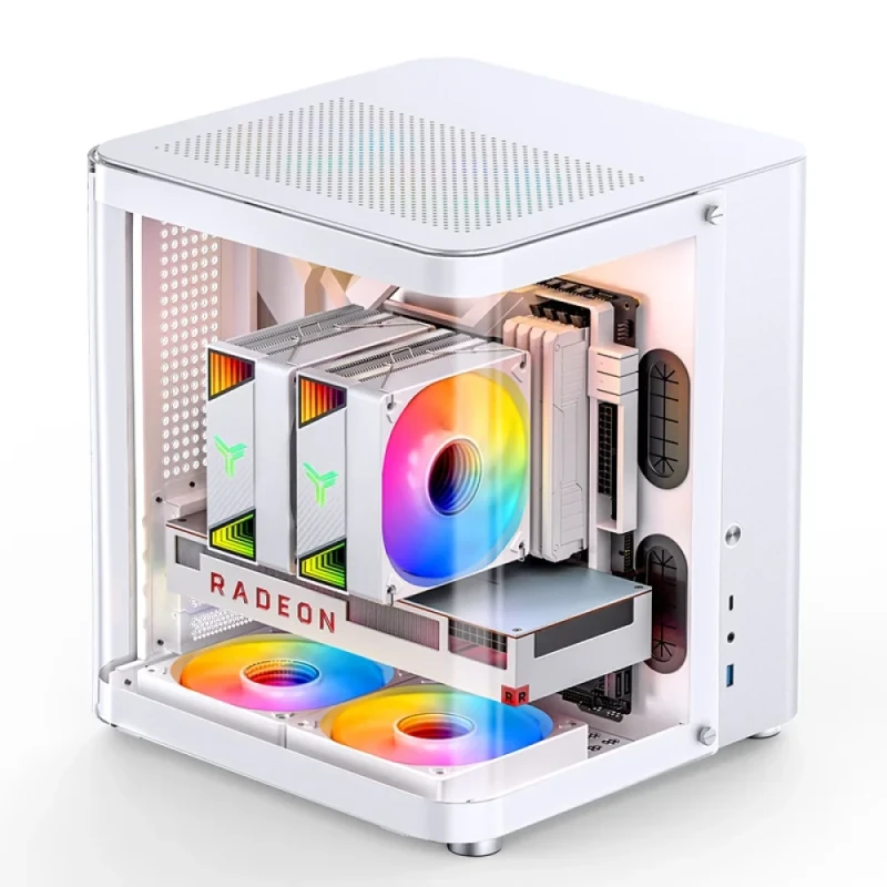 Jonsbo TK-1 2.0 White Micro-ATX Tempered Glass PC Case – Curved Wrap-Around Tempered Glass, mATX/ITX Support, 280mm GPU Clearance, 165mm CPU Cooler Height, 240mm Radiator Support, USB-C + USB 3.0 Compact Showcase Gaming Case - Featured Image