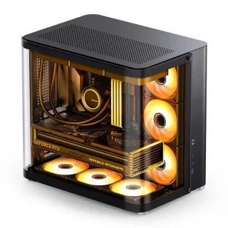 Jonsbo TK-2 2.0 Black Midi-Tower Tempered Glass PC Case – ATX/mATX/ITX Support, Aluminium & Steel Frame, 405mm GPU Clearance, 165mm CPU Cooler Height, 360mm Radiator Support, USB-C + USB 3.0 Modern Showcase Gaming Case