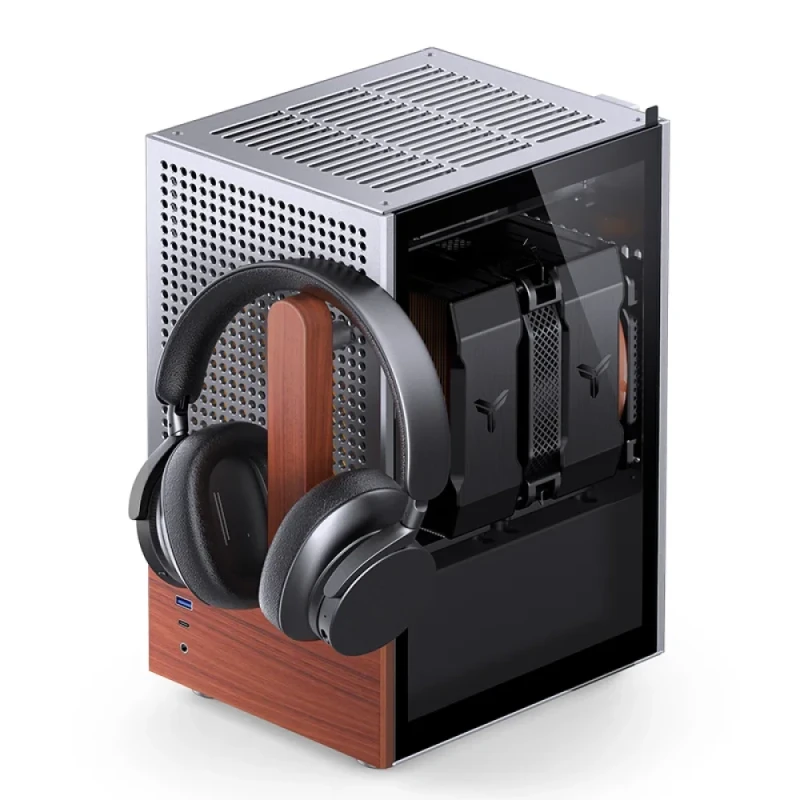 Jonsbo T6 Silver Mini-ITX Mini-Tower PC Case – Tempered Glass & Wood Accents, 215 mm GPU Clearance, 160 mm CPU Cooler Height, ATX/SFX PSU Support up to 140 mm, USB-C + USB 3.0 Front I/O, Compact Showcase Gaming Case - Featured Image