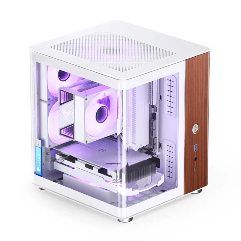 Jonsbo TK-0 White Mini-ITX Mini-Tower PC Case – Walnut & Aluminium Finish, 230 mm GPU Clearance, 135 mm CPU Cooler Height, SFX PSU up to 160 mm, 3.5" HDD + 2.5" SSD Support, USB-C + USB 3.0 + Audio Front I/O, Compact LAN-Party/Desk Gaming Case - Featured Image