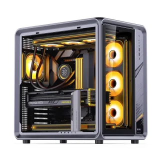 Jonsplus BO400 Gray ATX Midi-Tower PC Case – Modular Metal & Glass Panels, ATX/mATX/Mini-ITX Support, 435 mm GPU Clearance, 173 mm CPU Cooler Height, PSU up to 200 mm, 2x 2.5" SSD + 4x 3.5" HDD, USB-C + USB 3.0 + Audio Front I/O, 10x 120 mm Fan or 280/360 mm AIO Cooling Support