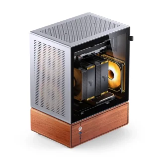 Jonsbo T7 Silver Micro-ATX Midi-Tower PC Case – Aluminium & Walnut Handle, mATX Support, 280 mm GPU Clearance, 165 mm CPU Cooler Height, PSU up to 220 mm, 2x 2.5" + 1x 3.5"/2.5" Drive Bays, 3x 120 mm Fans Included, USB-C + USB 3.0 Front I/O, Compact Gaming / Office Case