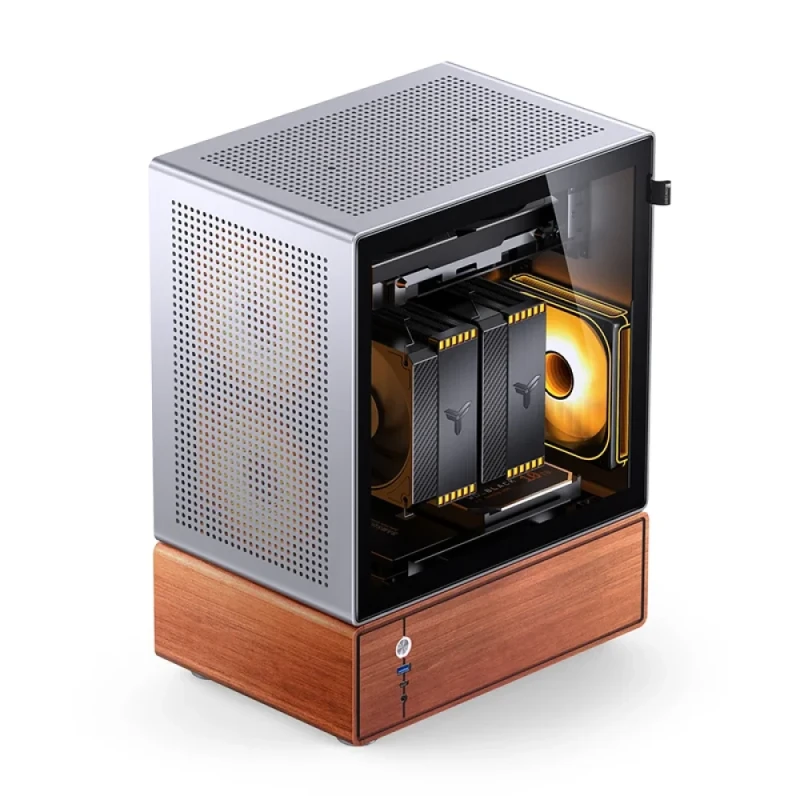 Jonsbo T7 Silver Micro-ATX Midi-Tower PC Case – Aluminium & Walnut Handle, mATX Support, 280 mm GPU Clearance, 165 mm CPU Cooler Height, PSU up to 220 mm, 2x 2.5" + 1x 3.5"/2.5" Drive Bays, 3x 120 mm Fans Included, USB-C + USB 3.0 Front I/O, Compact Gaming / Office Case - Featured Image
