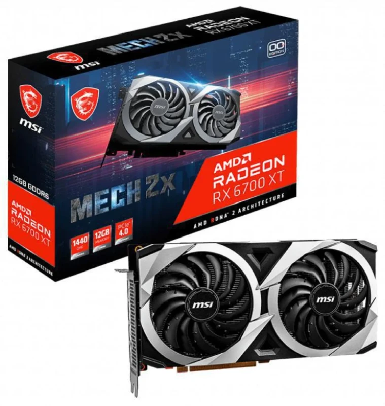 MSI Radeon RX 6700 XT MECH 2X OC 12GB Graphics Card - 12GB GDDR6, 192-bit, Dual-Fan TORX Fan 3.0 Cooling, PCIe 4.0 x16, 2620MHz Boost Clock, 3x DisplayPort 1.4 + HDMI 2.1, 247mm Compact Dual-Fan Gaming GPU (Black/Silver) - Featured Image