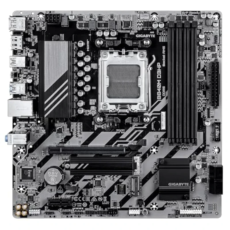 Gigabyte B840M D3HP Micro-ATX AM5 Motherboard - AMD B840 Chipset, DDR5 8200+ (OC), 4x DDR5 DIMM, 2x M.2 PCIe 4.0, PCIe 4.0 x16, HDMI + 2x DisplayPort, USB 3.2 Gen 2 + Type-C, Gigabit LAN, mATX Ryzen 9000/8000/7000 Motherboard - Featured Image