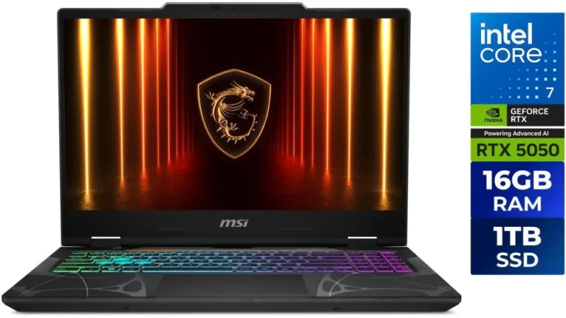 MSI Cyborg 15 B2RWEKG-292US Gaming Laptop – 15.6″ FHD 144 Hz IPS Display, Intel Core 7 240H, NVIDIA GeForce RTX 5050 8GB GDDR7, 16GB DDR5-5600 RAM, 1TB NVMe SSD, Wi-Fi 6E/BT 5.3, Windows 11 Home, Translucent Black - Featured Image
