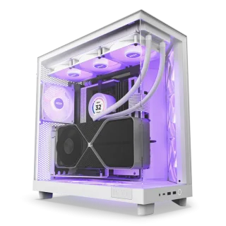 NZXT H6 Flow RGB White Mid-Tower ATX PC Case (CC-H61FW-R1) – Compact Dual-Chamber Airflow Design, 3x F120 RGB Core 120mm Fans Included, Panoramic Tempered Glass Side Panel, Supports 360mm Radiator & 365mm GPU, USB-C Front I/O, ATX / mATX / Mini-ITX