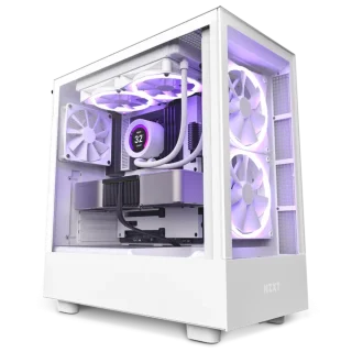 NZXT H5 Elite 2023 White Mid-Tower ATX PC Case (CM-H71EW-02) – Tempered Glass Front & Side Panels, 2x F140 RGB Core Fans + 1x F120Q Included, Supports 280mm Front Radiator & 365mm GPU, USB-C Front I/O, ATX / mATX / Mini-ITX Gaming Chassis