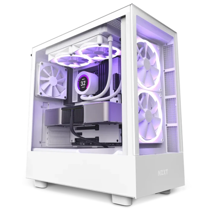 NZXT H5 Elite 2023 White Mid-Tower ATX PC Case (CM-H71EW-02) – Tempered Glass Front & Side Panels, 2x F140 RGB Core Fans + 1x F120Q Included, Supports 280mm Front Radiator & 365mm GPU, USB-C Front I/O, ATX / mATX / Mini-ITX Gaming Chassis - Featured Image