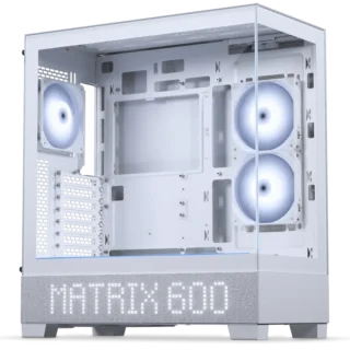 Phanteks XT View Matrix White Mid-Tower E-ATX PC Case (PH-XT523VM1-DWT01) – 600-LED Matrix Display, Tempered Glass Front & Side Panels, 3x 120mm D-RGB Fans Included, Supports 360mm Radiator & 415mm GPU, USB-C Front I/O, ATX / E-ATX / mATX / Mini-ITX