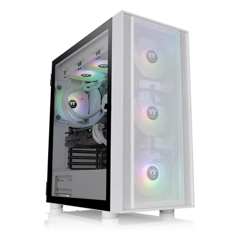 Thermaltake H570 TG ARGB Snow White E-ATX Mid Tower PC Case – Tempered Glass Side Panel, 3x 120mm ARGB Fans Pre-Installed, Mesh Front Panel, ATX/E-ATX/Micro-ATX/Mini-ITX Support, 360mm Radiator Support, 375mm GPU Clearance, CA-1T9-00M6WN-01 - Featured Image