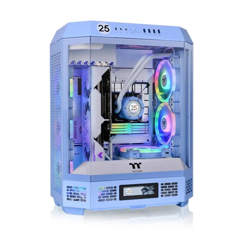Thermaltake The Tower 600 Hydrangea Blue ATX Mid-Tower PC Case – 3x Tempered Glass Panels, Vertical Octagonal Design, 2x 140mm PWM Fans Included, USB-C 3.2 Gen2 + 4x USB 3.0, 420mm + 360mm Radiator Support, 400mm GPU Clearance, CA-1Z1-00MFWN-00 - Featured Image