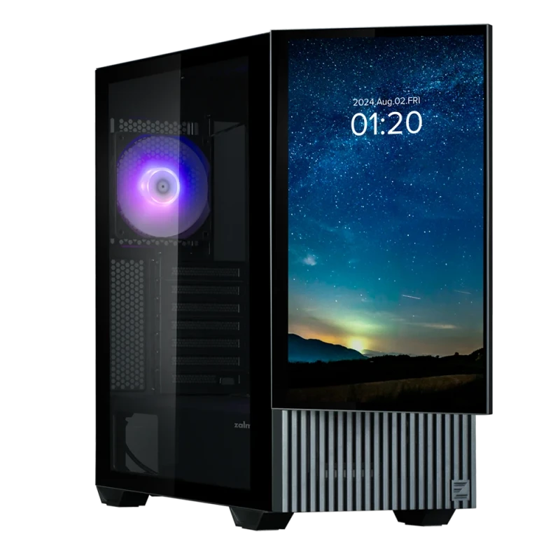 Zalman Z10 DS Black Mid-Tower PC Case with Built-In 15.6" Full HD LCD Display – ATX/Micro-ATX/Mini-ITX Compatible Tempered Glass Gaming Chassis, 395 mm GPU Clearance, 360 mm Radiator Support, USB-C & HDMI Display I/O, ARGB Fans Included (Z10 DS BLACK, EAN 8800263650040) - Featured Image
