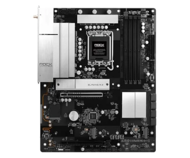 ASRock B860 Rock WiFi 7 ATX Motherboard – Intel B860 chipset, LGA1851 socket supporting Intel Core Ultra processors, DDR5 dual-channel memory (4 DIMM up to 256GB, XMP/EXPO), PCIe 5.0 & PCIe 4.0 slots, Wi-Fi 7 802.11be + Bluetooth 5.4, 2.5Gb LAN, 3x M.2 (Gen5/Gen4), 4x SATA3, HDMI 2.1, integrated I/O shield, Polychrome RGB headers ([ASRock official specs]) - Featured Image