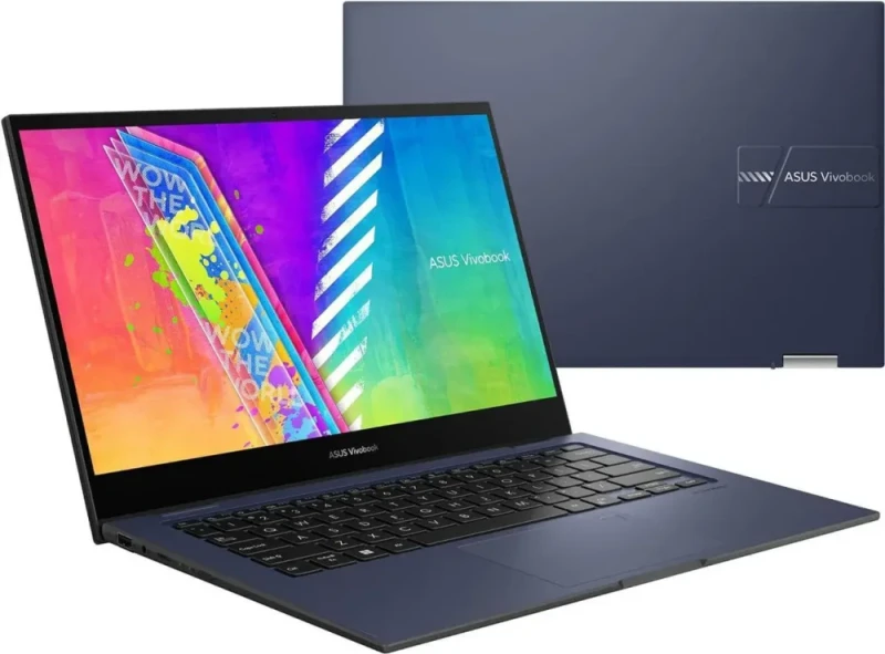 ASUS VivoBook Go 14 Flip Thin & Light 2-in-1 Touch Laptop – 14″ HD Touchscreen, Intel Celeron N4500 Dual-Core, 4 GB DDR4 RAM, 64 GB eMMC Storage, Intel UHD Graphics, 360° Convertible Design, HD Webcam, Windows 11 S, Quiet Blue with Included 32 GB USB Card – Portable Entertainment & Productivity - Featured Image