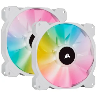 Corsair iCUE SP140 RGB Elite 2-Pack - 140mm PWM fan, 18 - 26.8 dB, 23.07 - 68.11 CFM Airflow, 1200 RPM, White Color