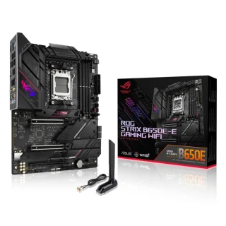 ASUS ROG STRIX B650E-E GAMING WIFI AM5 ATX Motherboard - AMD B650E Chipset, DDR5 up to 8000+ OC, 4x M.2 Slots (PCIe 5.0/4.0), PCIe 5.0 x16 SafeSlot, WiFi 6E, Bluetooth 5.2, 2.5G LAN, SupremeFX Audio, Aura Sync RGB, Black