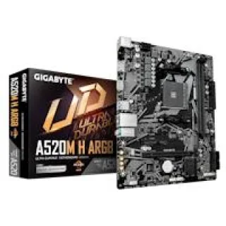 GIGABYTE A520M H ARGB AMD A520 AM4 Micro-ATX Motherboard - Supports Ryzen 5000/4000G/3000 Series CPUs, DDR4 up to 4733MHz (OC), PCIe 3.0 x16 Slot, 1x M.2 PCIe 3.0 Slot, Realtek Gigabit LAN, HDMI + D-Sub Outputs, ARGB/RGB Fusion Lighting Support, Ultra Durable Design, Micro-ATX, Black