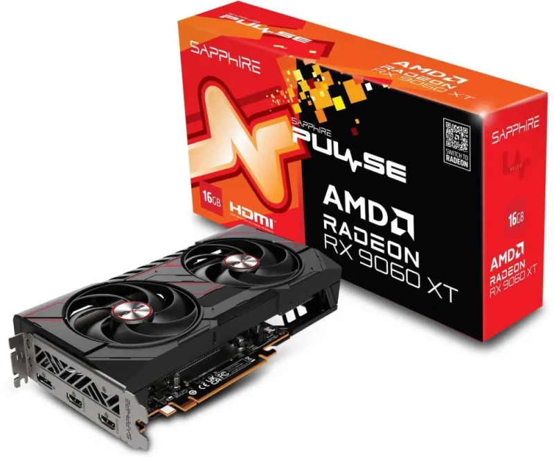 Sapphire PULSE Radeon RX 9060 XT 16GB Black – AMD RDNA GPU, 16GB GDDR6, Boost Clock up to 2650 MHz, Dual-Fan PULSE Cooling, Factory Overclock, PCIe 4.0, HDMI/DP Outputs, 240 mm - Featured Image