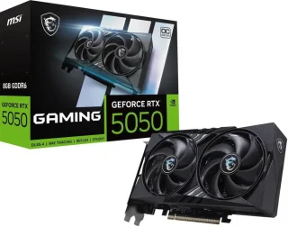 MSI GAMING OC GeForce RTX 5050 8GB Black 202 mm Graphics Card – NVIDIA GeForce RTX 5050 GPU, 2560 CUDA Cores, 8 GB GDDR6 128-bit Memory, PCIe 5.0 x16 (uses x8), Boost ~2632 MHz, MSI TWIN FROZR 10 Dual-Fan Cooling, 1x HDMI 2.1b & 3x DisplayPort 2.1b, 130 W, Compact Full-Height Design for 1080p/1440p Gaming