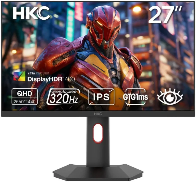 HKC G27H4P 27" QHD 1440P 320Hz Fast IPS Gaming Monitor - 2560x1440, 1ms Response Time, HDR400, 95% DCI-P3, 130% sRGB, Hardware Low Blue Light, Adaptive Sync, HDMI + DisplayPort, Height Adjustable Pivot Tilt Stand - Featured Image