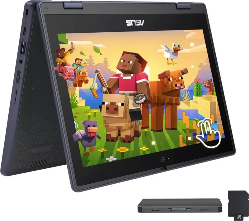 ASUS BR1102FGA 11.6" 2-in-1 Rugged Touchscreen Laptop - Intel N100 (4C up to 3.4GHz), 4GB DDR4, 128GB PCIe SSD + 160GB docking storage bundle, Intel UHD Graphics, 1366x768 IPS touch display, Wi-Fi 6 + BT 5.1, USB-C 3.2 + HDMI, 360° hinge, spill-resistant keyboard, MIL-STD-810H durability, Windows 11 Pro - Featured Image