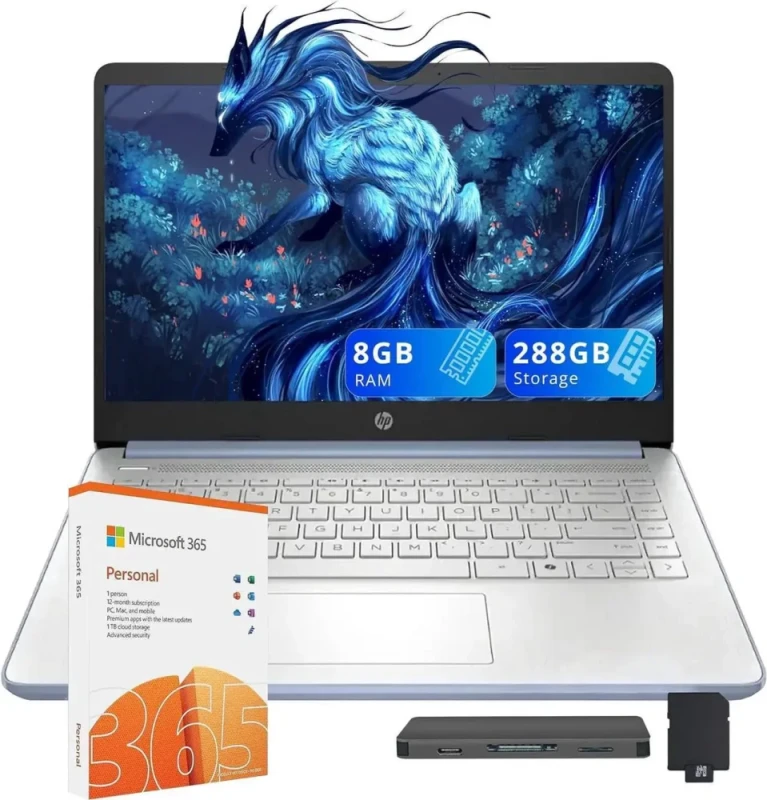 HP 14-inch HD Anti-Glare Laptop - Intel N150 (4C/4T up to 3.6GHz), 8GB DDR4-3200, 128GB SSD + 160GB docking storage bundle, Intel UHD Graphics, 1366x768 BrightView display, Wi-Fi 6 + Bluetooth 5.4, USB-C + USB-A + HDMI 1.4b, 720p webcam, 41Wh battery, fast charge, 1-year Office 365, Windows 11 S, blue - Featured Image