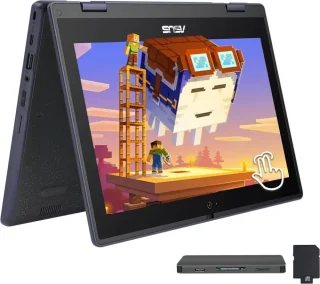 ASUS 11.6" HD Touchscreen 2-in-1 Laptop - Intel Celeron N100 (4C up to 3.4GHz), 4GB DDR4, 128GB SSD + 160GB docking storage bundle, Intel UHD Graphics, 1366x768 touch display, Wi-Fi 6 + Bluetooth, USB-C + USB-A + HDMI 1.4, 360° hinge convertible design, webcam, Windows 11 Pro, Mineral Gray