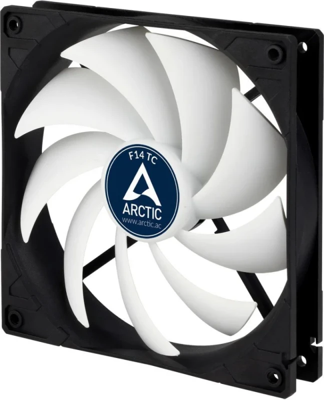 ARCTIC F14 TC - 140mm fan, 74 CFM Airflow, 400 - 1350 RPM, Black / White Color - Featured Image