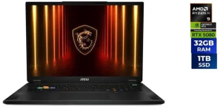 MSI Stealth A18 AI+ A3HWIG-019US 18" Copilot+ Gaming Laptop – AMD Ryzen AI 9 365, NVIDIA GeForce RTX 5080 16GB GDDR7, 32GB DDR5 RAM, 1TB PCIe 4.0 SSD, 2560x1600 240Hz QHD+ Display, Wi-Fi 7, Thunderbolt 4, Vapor Chamber Cooling, SteelSeries Per-Key RGB Keyboard, Windows 11 Home (STEALTHA18AI3019)