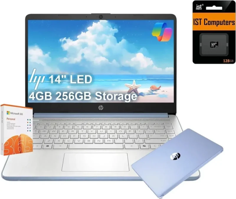 HP 14" Ultra-Light Student & Home Laptop (2025) – Intel Processor N150 Quad-Core, 4GB RAM, 256GB Storage, 14" HD LED Display, Intel UHD Graphics, HD Webcam, Wi-Fi, Fast Charge, Long Battery Life, 1-Year Microsoft 365 Included, Windows 11 S, Blue - Featured Image