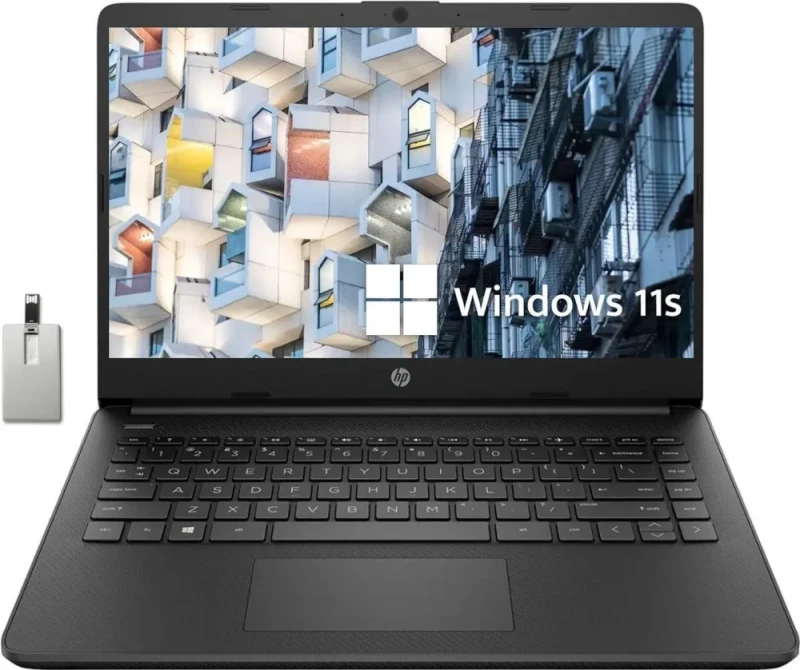 HP Stream 14" HD BrightView Laptop – Intel Celeron N4020 Processor, 8GB RAM, 64GB SSD Storage, Intel UHD Graphics 600, 14" BrightView HD Display, 720p Webcam, Wi-Fi, Bluetooth, HDMI, 1-Year Microsoft 365 Included, Windows 11 S, Black, Includes 32GB USB Flash Drive - Featured Image