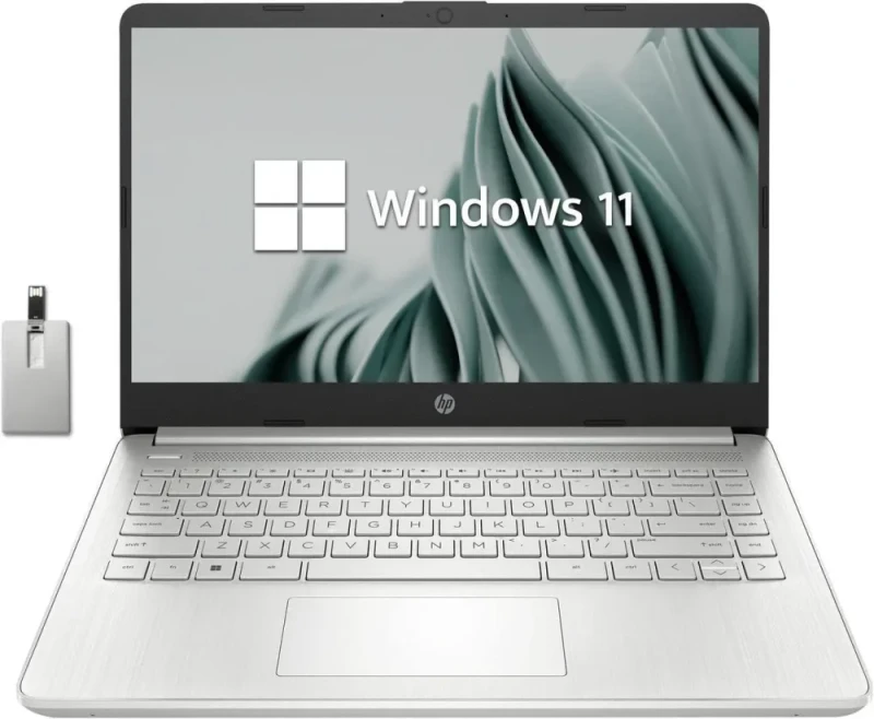 HP 14" FHD BrightView Laptop – Intel Pentium Silver N6000 Quad-Core Processor, 4GB DDR4 RAM, 64GB eMMC Storage, Intel UHD Graphics, 14" Full HD BrightView Display, HD Webcam, Wi-Fi 5, Bluetooth, Slim Silver Design, Windows 11, Includes 32GB USB Flash Drive - Featured Image