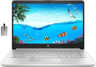 HP Stream 14" HD Laptop – AMD Athlon Silver 3050U Dual-Core Processor, 8GB RAM, 128GB SSD Storage, AMD Radeon Graphics, 14" HD BrightView Display, 720p Webcam, Wi-Fi, Bluetooth, HDMI, Windows 10 Home, Silver, Includes 32GB USB Flash Drive