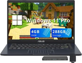 ASUS Vivobook Go 14" FHD Business Laptop – Intel Celeron N4500 Dual-Core Processor, 4GB RAM, 288GB Total Storage (128GB eMMC + 160GB Docking Station Bundle), Intel UHD Graphics, 14" Full HD Display, Integrated NumberPad Touchpad, HD Webcam, Wi-Fi, Bluetooth, Windows 11 Pro, Star Black