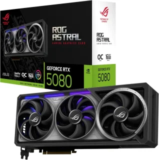 ASUS ROG Astral GeForce RTX 5080 OC Edition 16GB GDDR7 Graphics Card - PCIe 5.0, 10752 CUDA Cores, 30Gbps 256-Bit Memory, 3x DisplayPort 2.1b, 2x HDMI 2.1b, Quad-Fan Axial-Tech Cooling, Patented Vapor Chamber, 3.8-Slot Design, Metal Shroud & Backplate, ARGB Lighting, GPU Guard Technology
