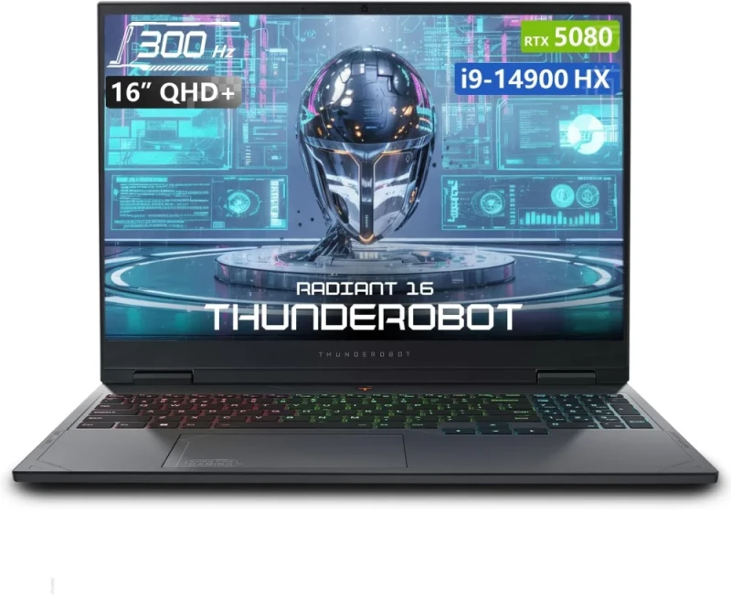 Thunderobot Radiant 16 Gaming Laptop - 16" QHD+ (2560x1600) 300Hz Display, Intel Core i9-14900HX, GeForce RTX 5080, 32GB DDR5-5600, 1TB PCIe SSD, RGB Backlit Keyboard, Wi-Fi 6, Windows 11 Home, Black, 330W Power Adapter - Featured Image