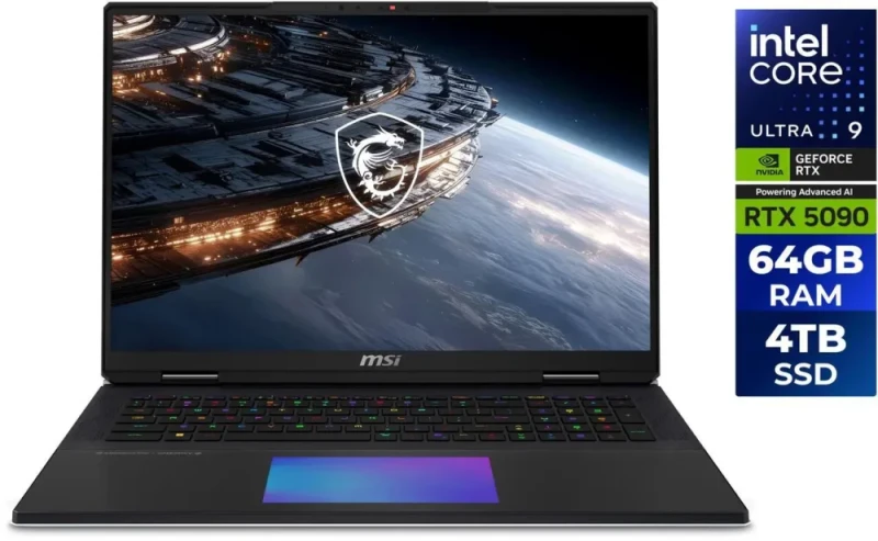 MSI Titan 18 HX A2WJ-1258US 18" Gaming Laptop - Intel Core Ultra 9 290HX, NVIDIA GeForce RTX 5090 Laptop GPU, 64GB DDR5-6400 RAM, 4TB NVMe SSD, 18" QHD+ 240Hz Display, Wi-Fi 7, Windows 11 Pro - Featured Image