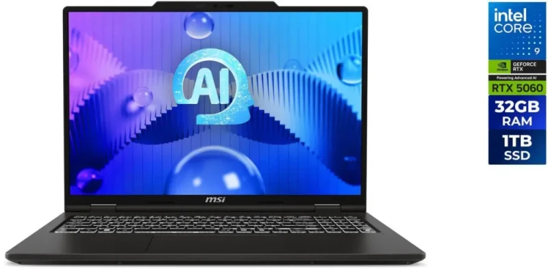 MSI VenturePro 16 A2RWETG-038US 16" Touchscreen Laptop – Intel Core 9 270H, NVIDIA GeForce RTX 5060 8GB GDDR7, 32GB DDR5-5600 RAM, 1TB PCIe 4.0 NVMe SSD, 1920x1200 IPS 120Hz Touchscreen Display, Wi-Fi 6E, Gigabit Ethernet, USB-C 3.2 Gen 2, HDMI 2.1, Windows 11 Home - Featured Image