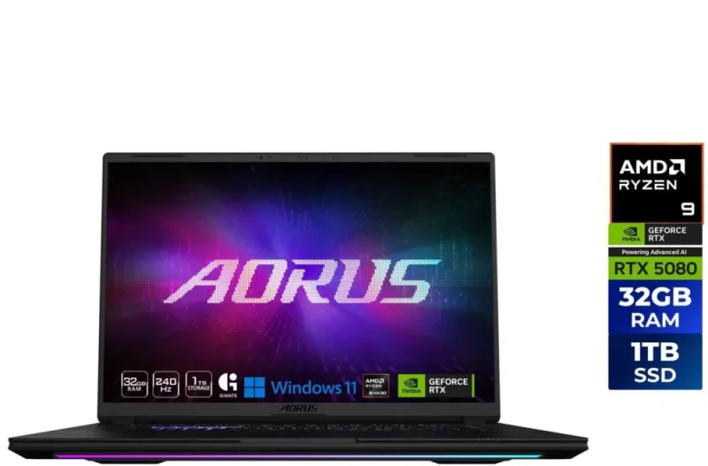 GIGABYTE AORUS MASTER 16 Gaming Laptop - AMD Ryzen 9 9955HX3D, NVIDIA GeForce RTX 5080 16GB, 32GB DDR5 RAM, 1TB PCIe NVMe SSD, 16" 2560x1600 OLED 240Hz Display, Wi-Fi 7, Windows 11 Home (Black) - Featured Image