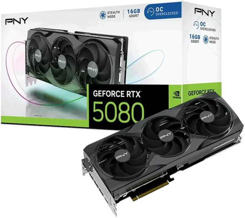PNY NVIDIA GeForce RTX 5080 16GB OC Triple Fan Graphics Card - Featured Image