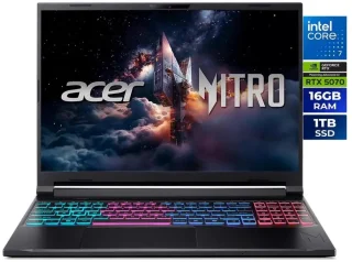 Acer Nitro V 16S ANV16S-71-72KE Gaming Laptop - Intel Core 7 240H, GeForce RTX 5070, 16GB DDR5, 1TB PCIe Gen 4 SSD, 16" WQXGA 180Hz IPS Display, Windows 11 Home