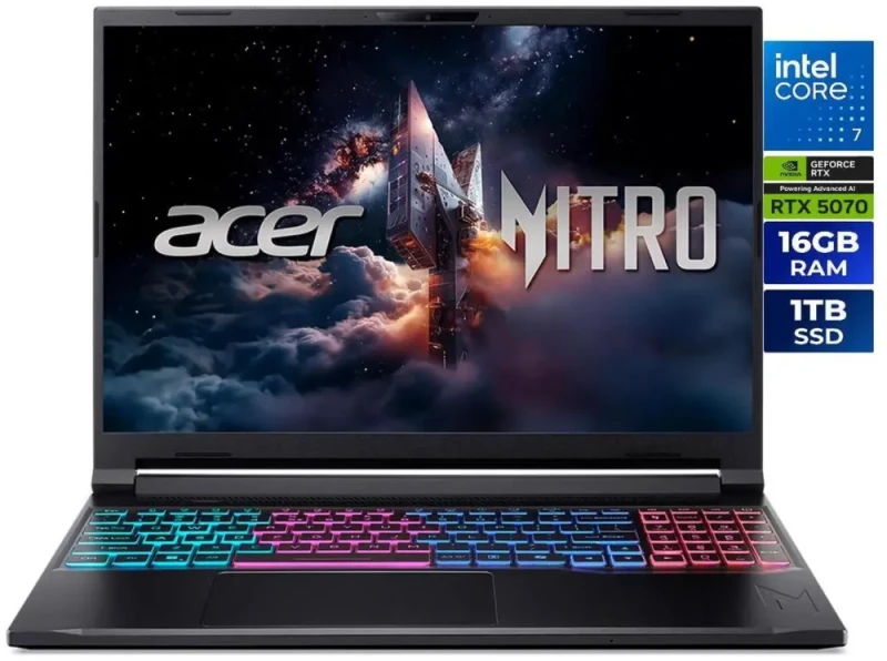 Acer Nitro V 16S ANV16S-71-72KE Gaming Laptop - Intel Core 7 240H, GeForce RTX 5070, 16GB DDR5, 1TB PCIe Gen 4 SSD, 16" WQXGA 180Hz IPS Display, Windows 11 Home - Featured Image
